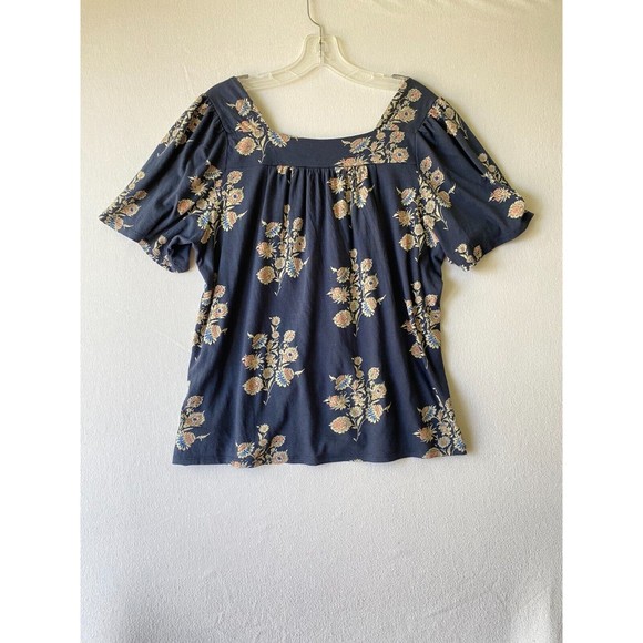 Lucky Brand L Boho Tunic Top Shirt Floral Print Stretch Square Neck - Picture 9 of 10